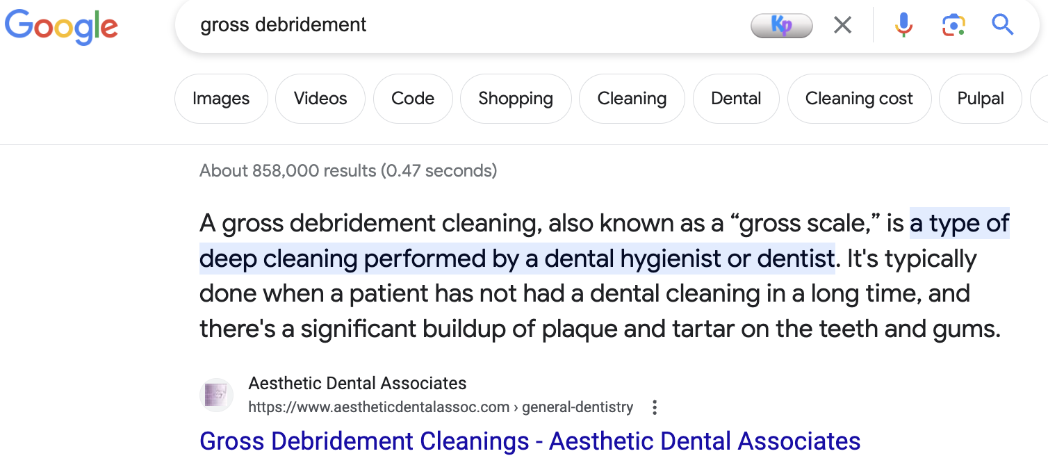 Aesthetic Dental Associates featured snippet